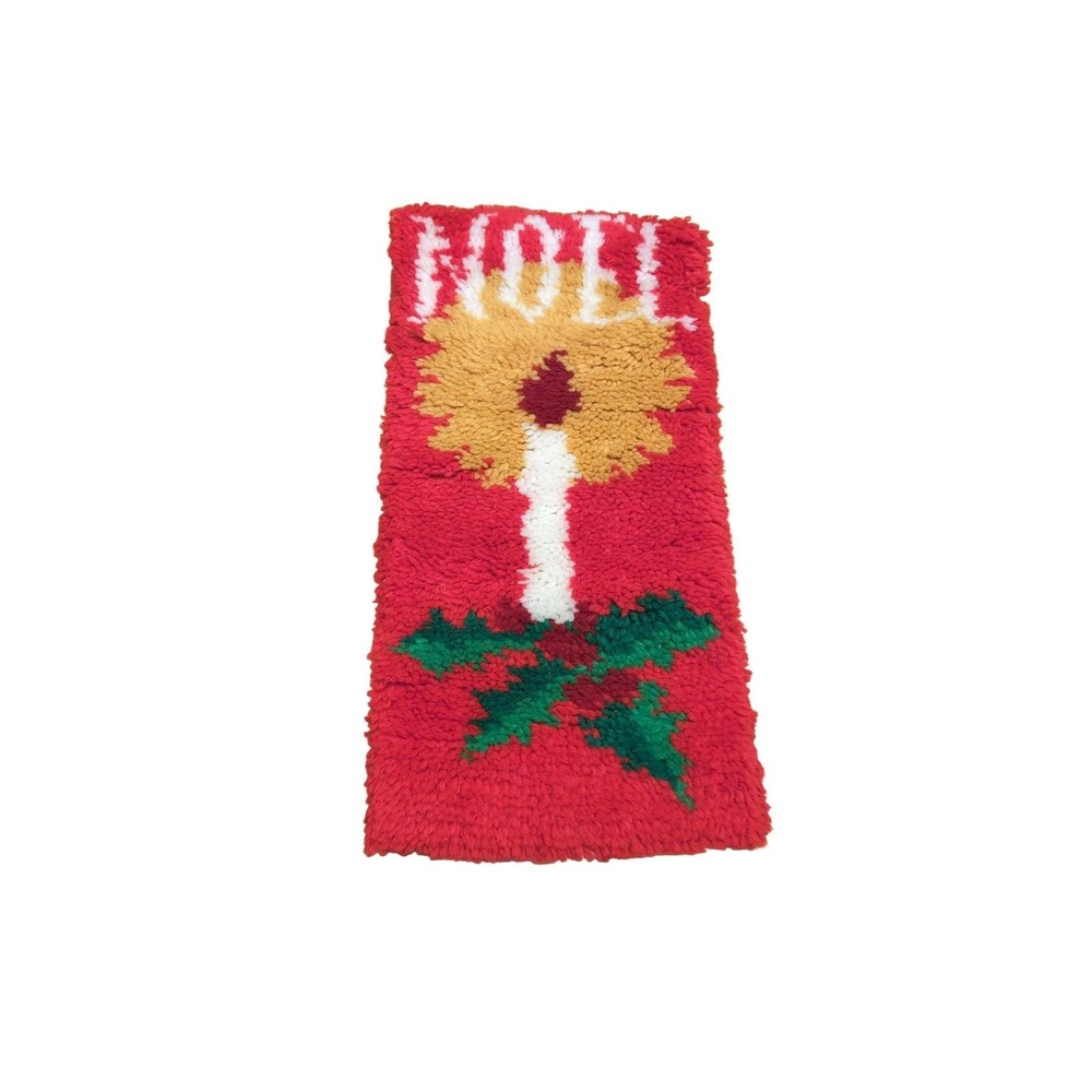 Noel Wall Hanging Latch Hook‎ Handmade Candle Holly Christmas Decor Yarn Canvas